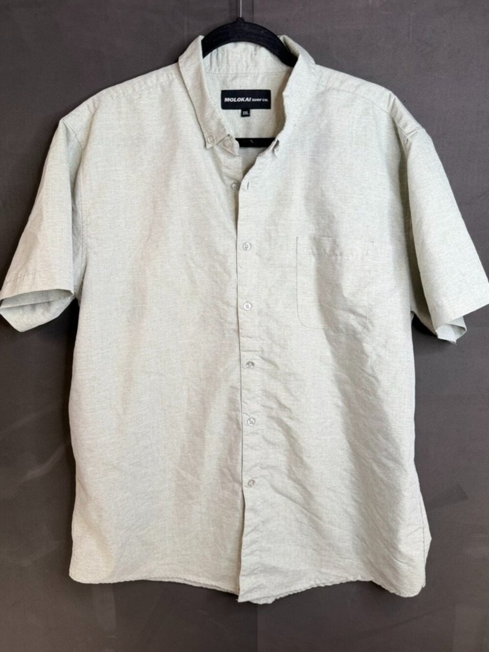 Molokai Surf Co. Men's Light Gray Button-Up Shirt, Short Sleeve, Size XXL